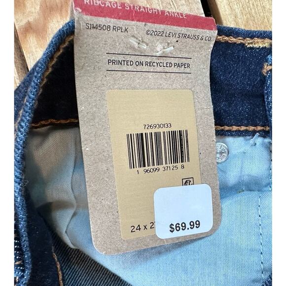 NWT $69.99 Levi’s Ribcage Straight Ankle Jeans Size 24 Women’s Blue - Picture 4 of 12